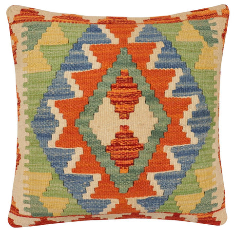 handmade Traditional Pillow Rust Blue Hand-Woven SQUARE 100% WOOL Hand woven turkish pillow2 x 2
