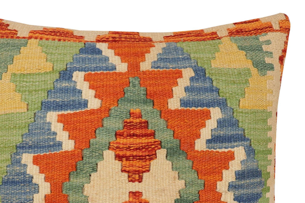 handmade Traditional Pillow Rust Blue Hand-Woven SQUARE 100% WOOL Hand woven turkish pillow2' x 2'