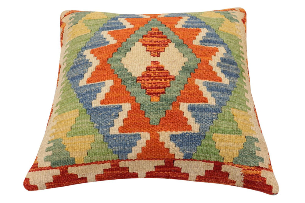 handmade Traditional Pillow Rust Blue Hand-Woven SQUARE 100% WOOL Hand woven turkish pillow2' x 2'