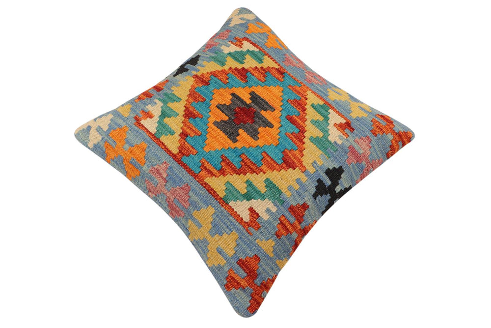 handmade Traditional Pillow Rust Blue Hand-Woven SQUARE 100% WOOL Hand woven turkish pillow2' x 2'