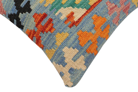handmade Traditional Pillow Rust Blue Hand-Woven SQUARE 100% WOOL Hand woven turkish pillow2 x 2