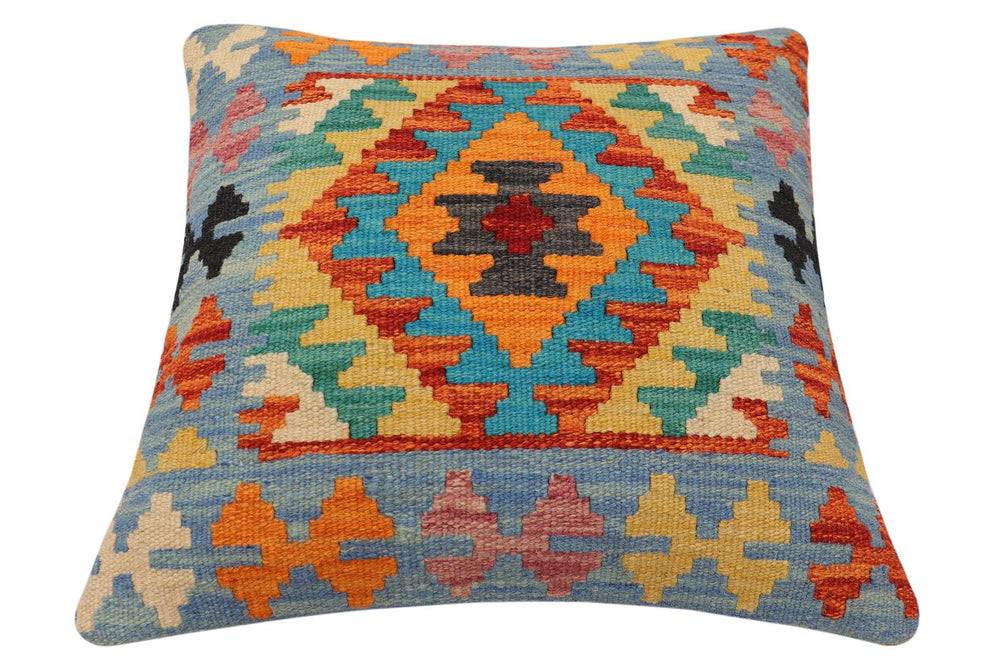 handmade Traditional Pillow Rust Blue Hand-Woven SQUARE 100% WOOL Hand woven turkish pillow2' x 2'
