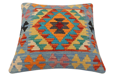 handmade Traditional Pillow Rust Blue Hand-Woven SQUARE 100% WOOL Hand woven turkish pillow2 x 2