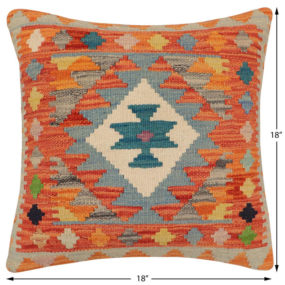 handmade Traditional Pillow Rust Blue Hand-Woven SQUARE 100% WOOL Hand woven turkish pillow2' x 2'