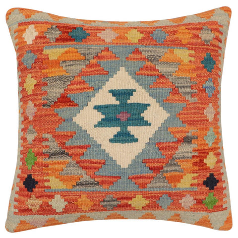 handmade Traditional Pillow Rust Blue Hand-Woven SQUARE 100% WOOL Hand woven turkish pillow2 x 2