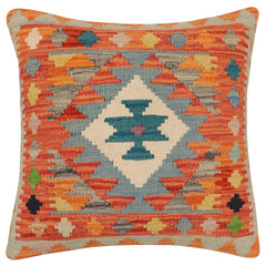 handmade Traditional Pillow Rust Blue Hand-Woven SQUARE 100% WOOL Hand woven turkish pillow2' x 2'