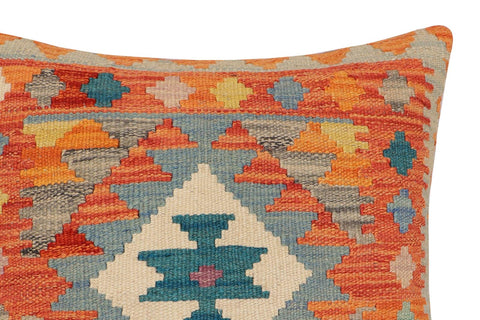 handmade Traditional Pillow Rust Blue Hand-Woven SQUARE 100% WOOL Hand woven turkish pillow2 x 2