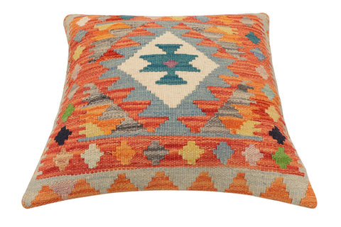 handmade Traditional Pillow Rust Blue Hand-Woven SQUARE 100% WOOL Hand woven turkish pillow2 x 2