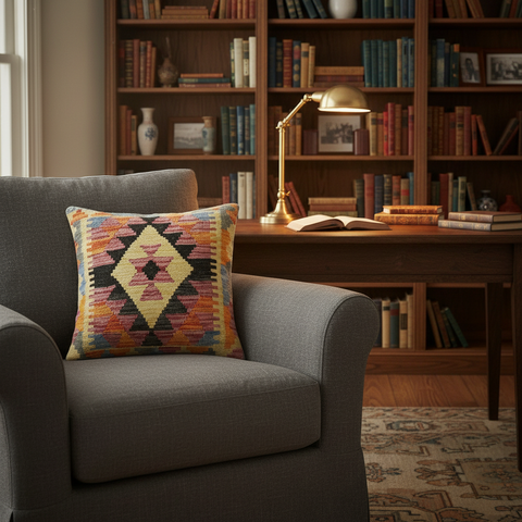 Rustic Melville Turkish Hand-Woven Kilim Pillow