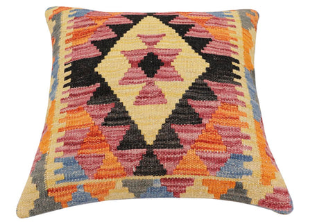 handmade Traditional Pillow Rust Blue Hand-Woven SQUARE 100% WOOL  Hand woven turkish pillow  2 x 2