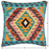 handmade Traditional Pillow Rust Blue Hand-Woven SQUARE 100% WOOL Hand woven turkish pillow2' x 2'