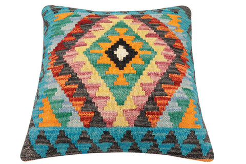 handmade Traditional Pillow Rust Blue Hand-Woven SQUARE 100% WOOL Hand woven turkish pillow2 x 2