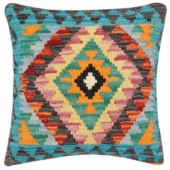 handmade Traditional Pillow Rust Blue Hand-Woven SQUARE 100% WOOL Hand woven turkish pillow2' x 2'