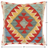 handmade Traditional Pillow Rust Blue Hand-Woven SQUARE 100% WOOL Hand woven turkish pillow2' x 2'