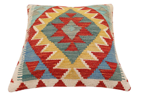 handmade Traditional Pillow Rust Blue Hand-Woven SQUARE 100% WOOL Hand woven turkish pillow2 x 2