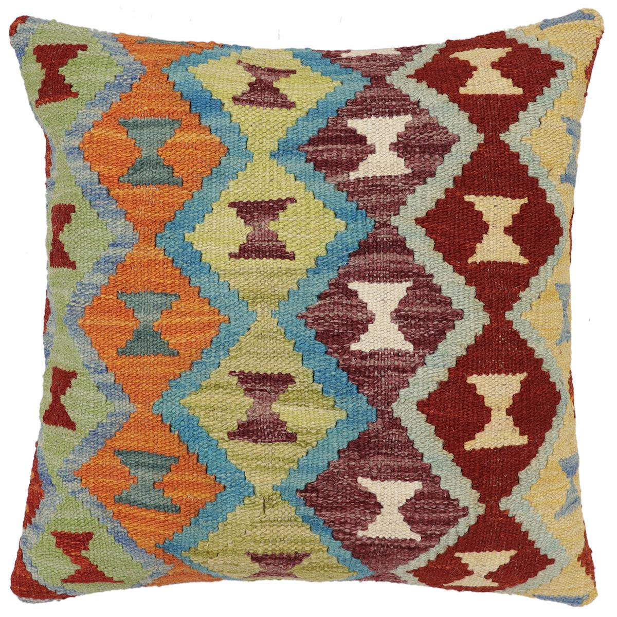 handmade Traditional Pillow Rust Blue Hand-Woven SQUARE 100% WOOL Hand woven turkish pillow2' x 2'