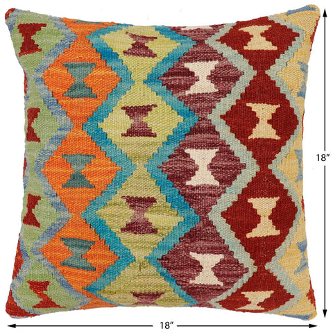 handmade Traditional Pillow Rust Blue Hand-Woven SQUARE 100% WOOL Hand woven turkish pillow2 x 2