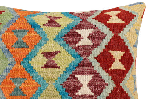 handmade Traditional Pillow Rust Blue Hand-Woven SQUARE 100% WOOL Hand woven turkish pillow2 x 2