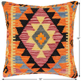 handmade Traditional Pillow Rust Blue Hand-Woven SQUARE 100% WOOL Hand woven turkish pillow2' x 2'