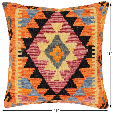 handmade Traditional Pillow Rust Blue Hand-Woven SQUARE 100% WOOL Hand woven turkish pillow2 x 2