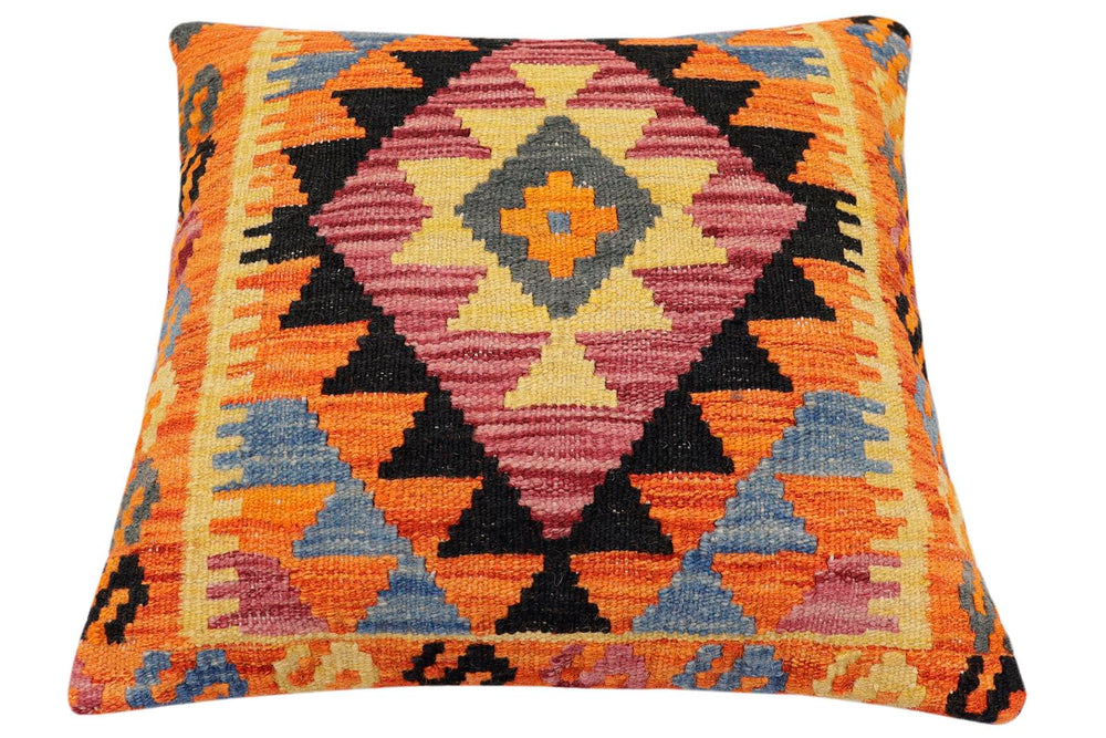 handmade Traditional Pillow Rust Blue Hand-Woven SQUARE 100% WOOL Hand woven turkish pillow2' x 2'