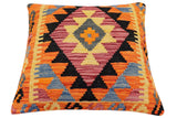 handmade Traditional Pillow Rust Blue Hand-Woven SQUARE 100% WOOL Hand woven turkish pillow2' x 2'