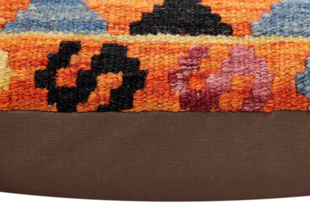 handmade Traditional Pillow Rust Blue Hand-Woven SQUARE 100% WOOL Hand woven turkish pillow2' x 2'