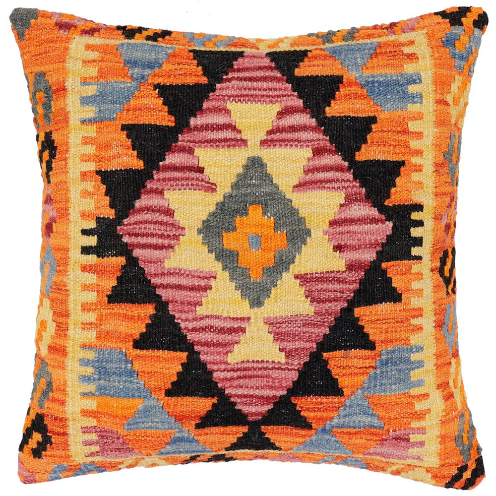 handmade Traditional Pillow Rust Blue Hand-Woven SQUARE 100% WOOL Hand woven turkish pillow2' x 2'