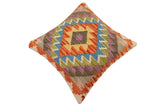 handmade Traditional Pillow Rust Blue Hand-Woven SQUARE 100% WOOL  Hand woven turkish pillow  2 x 2