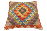 handmade Traditional Pillow Rust Blue Hand-Woven SQUARE 100% WOOL  Hand woven turkish pillow  2 x 2