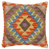 handmade Traditional Pillow Rust Blue Hand-Woven SQUARE 100% WOOL  Hand woven turkish pillow  2 x 2
