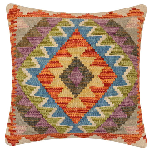 handmade Traditional Pillow Rust Blue Hand-Woven SQUARE 100% WOOL  Hand woven turkish pillow  2 x 2