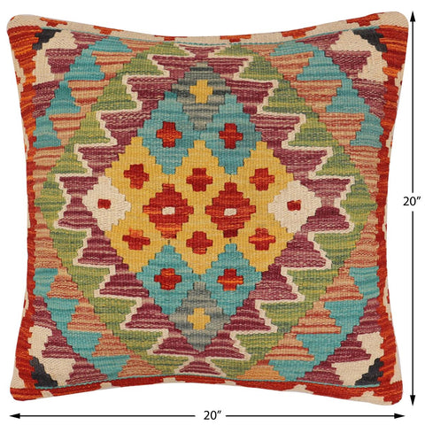 handmade Traditional Pillow Rust Blue Hand-Woven SQUARE 100% WOOL  Hand woven turkish pillow  PILLOW