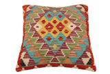 handmade Traditional Pillow Rust Blue Hand-Woven SQUARE 100% WOOL  Hand woven turkish pillow  PILLOW