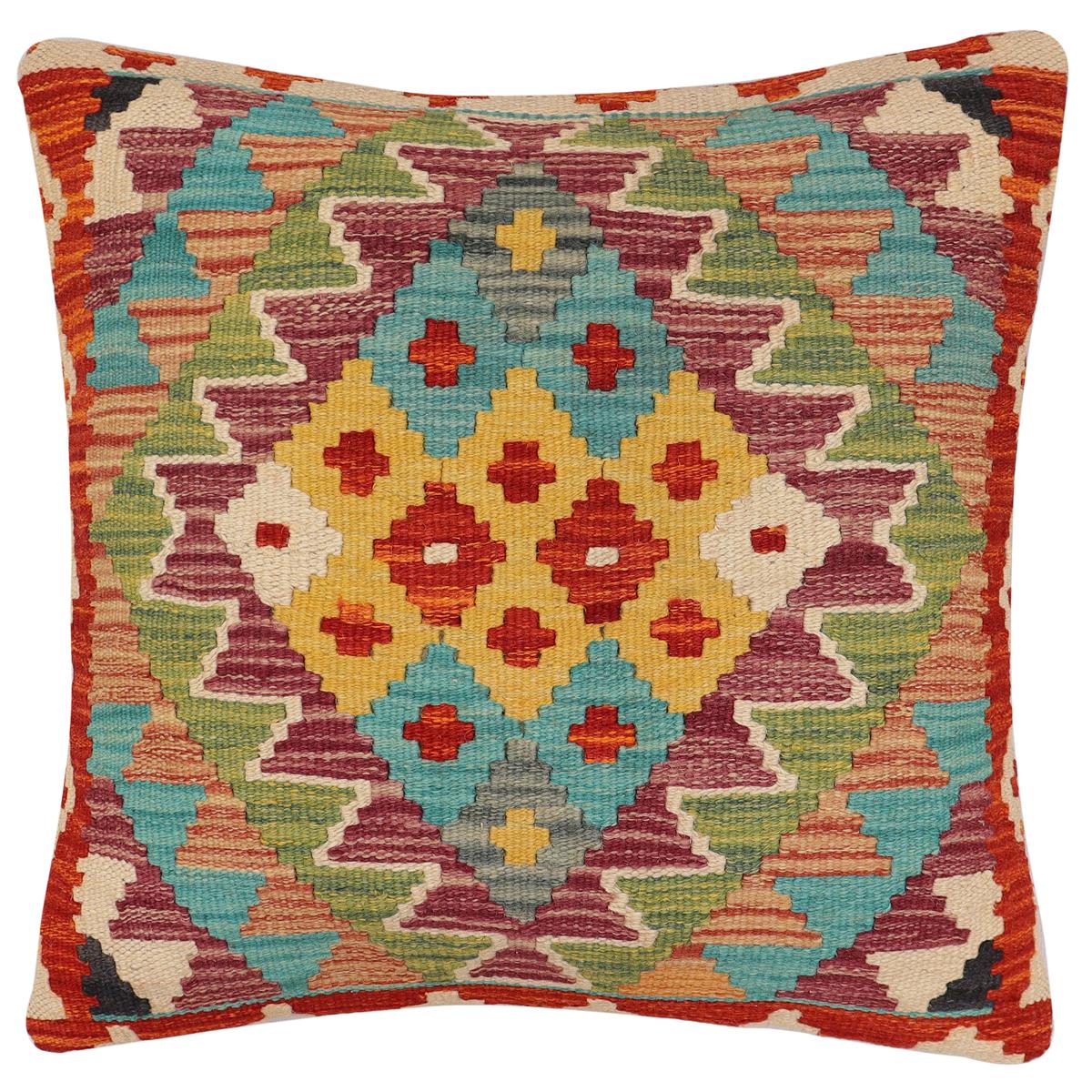handmade Traditional Pillow Rust Blue Hand-Woven SQUARE 100% WOOL  Hand woven turkish pillow  PILLOW