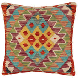 handmade Traditional Pillow Rust Blue Hand-Woven SQUARE 100% WOOL  Hand woven turkish pillow  PILLOW