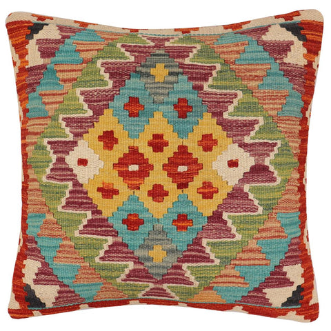 handmade Traditional Pillow Rust Blue Hand-Woven SQUARE 100% WOOL  Hand woven turkish pillow  PILLOW