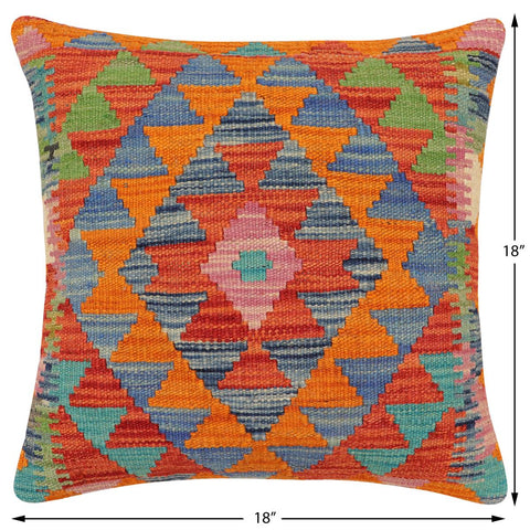 handmade Traditional Pillow Rust Blue Hand-Woven SQUARE 100% WOOL Hand woven turkish pillow2 x 2