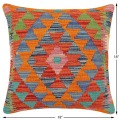 handmade Traditional Pillow Rust Blue Hand-Woven SQUARE 100% WOOL Hand woven turkish pillow2' x 2'