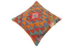 handmade Traditional Pillow Rust Blue Hand-Woven SQUARE 100% WOOL Hand woven turkish pillow2' x 2'