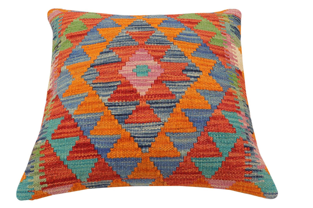 handmade Traditional Pillow Rust Blue Hand-Woven SQUARE 100% WOOL Hand woven turkish pillow2' x 2'