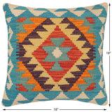 handmade Traditional Pillow Blue Rust Hand-Woven SQUARE 100% WOOL Hand woven turkish pillow2' x 2'