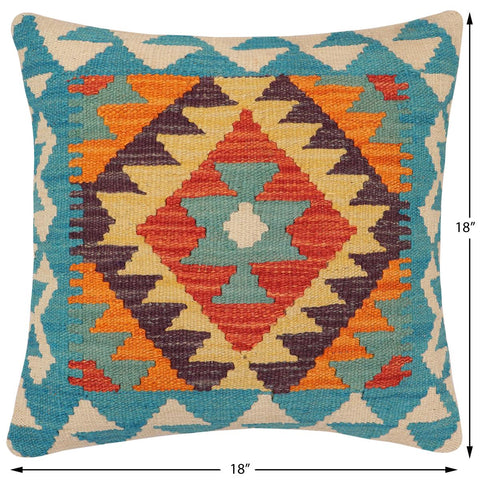 handmade Traditional Pillow Blue Rust Hand-Woven SQUARE 100% WOOL Hand woven turkish pillow2 x 2