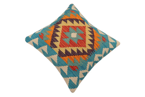 handmade Traditional Pillow Blue Rust Hand-Woven SQUARE 100% WOOL Hand woven turkish pillow2 x 2