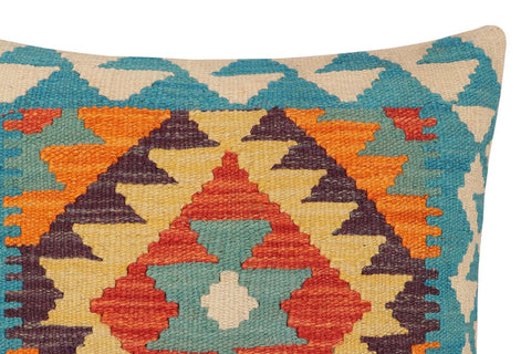 handmade Traditional Pillow Blue Rust Hand-Woven SQUARE 100% WOOL Hand woven turkish pillow2 x 2
