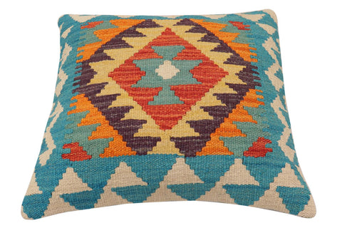 handmade Traditional Pillow Blue Rust Hand-Woven SQUARE 100% WOOL Hand woven turkish pillow2 x 2