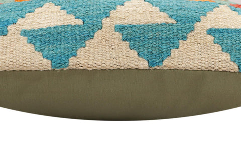 handmade Traditional Pillow Blue Rust Hand-Woven SQUARE 100% WOOL Hand woven turkish pillow2 x 2