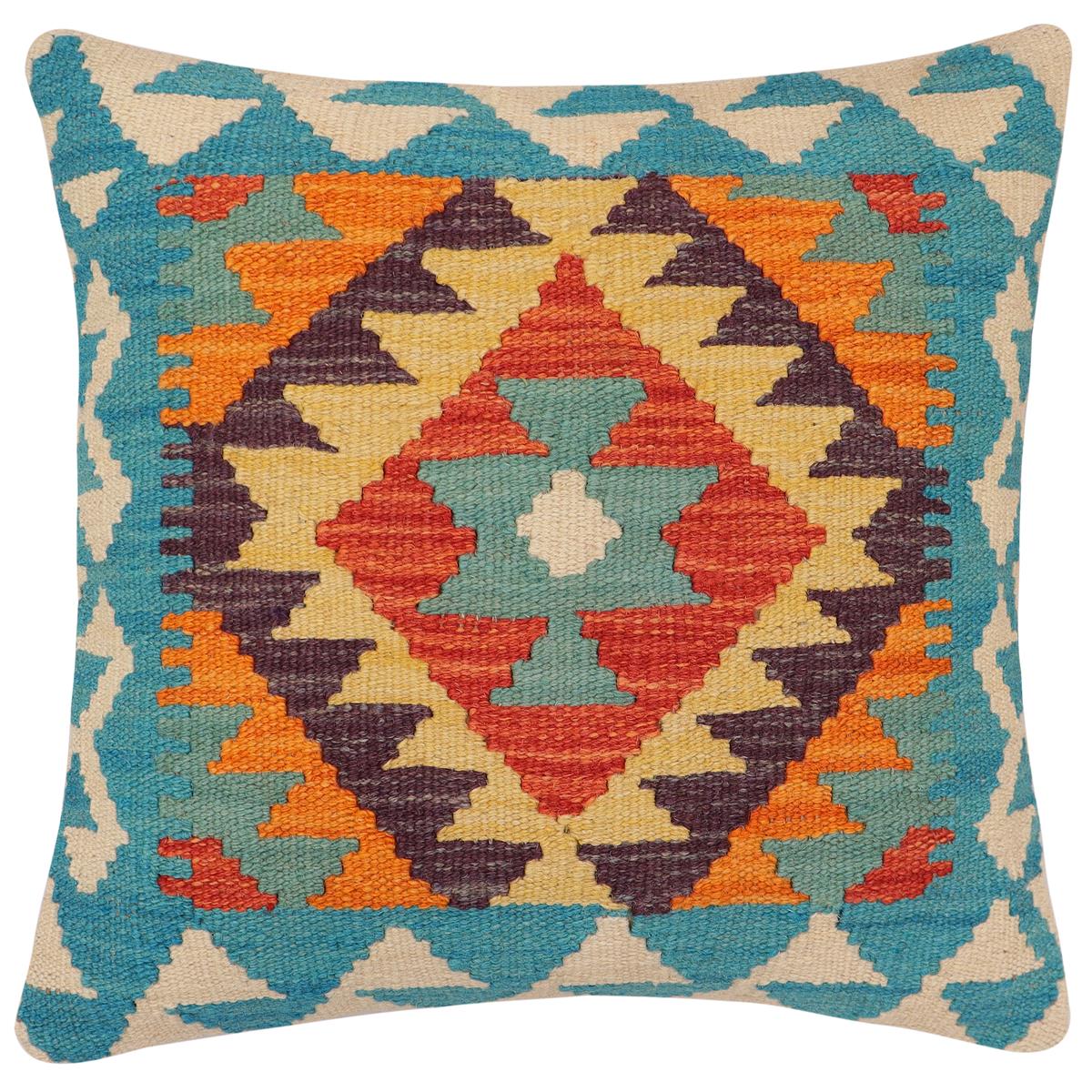 handmade Traditional Pillow Blue Rust Hand-Woven SQUARE 100% WOOL Hand woven turkish pillow2 x 2
