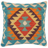 handmade Traditional Pillow Blue Rust Hand-Woven SQUARE 100% WOOL Hand woven turkish pillow2' x 2'