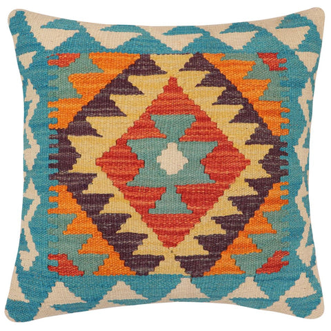 handmade Traditional Pillow Blue Rust Hand-Woven SQUARE 100% WOOL Hand woven turkish pillow2 x 2